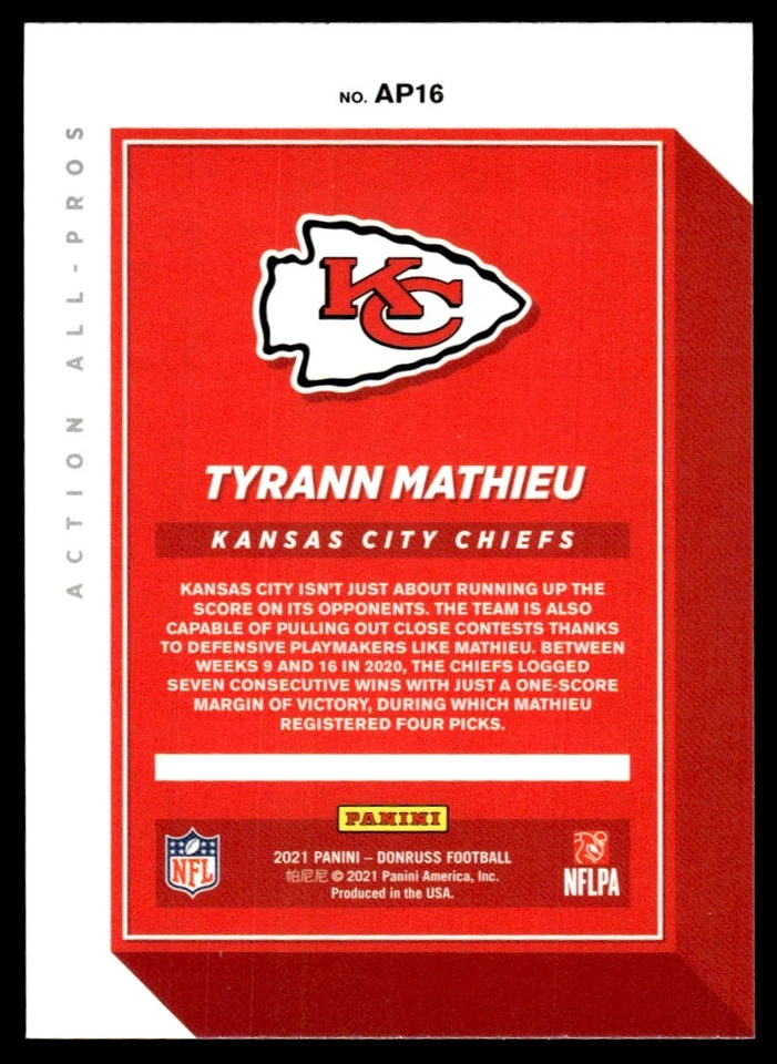 2021 Donruss Action All-Pros Tyrann Mathieu Kansas City Chiefs #AP16 - Image 2 of 2