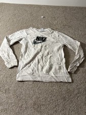 Nike Sweatshirt Boys XL White Fleece Pullover Crewneck Swoosh Logo CV9239-105