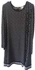 Michael Kors XL Black White Stripe Shift Dress Long Sleeve Back Zip Knee Length