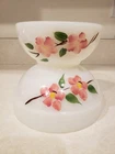 Vintage Fire King Bowls Hand Painted Pink Blossoms Set Of Two Gay Fad Studios