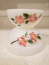 Vintage Fire King Bowls Hand Painted Pink Blossoms Set Of Two Gay Fad Studios