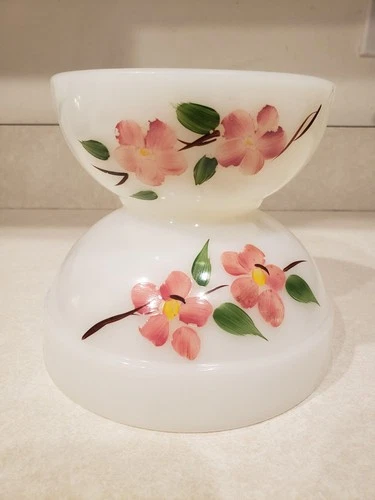 Vintage Fire King Bowls Hand Painted Pink Blossoms Set Of Two Gay Fad Studios