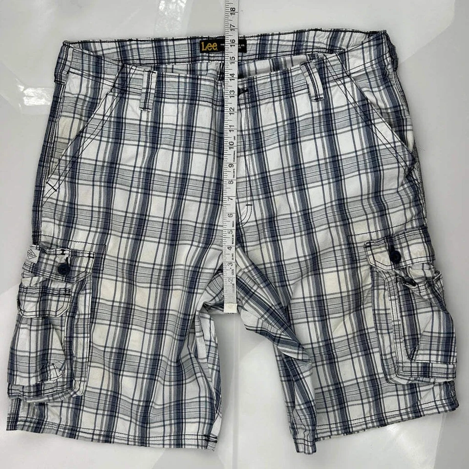 Pantalones Cortos Carga Lee Cuadros - 38W 11L Algodón Azul Foto 4 de 4