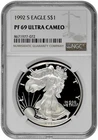 1992 S S$1 Proof Silver American Eagle Dollar NGC Graded PF 69 Ultra Cameo