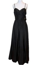 Watters & Watters Black Taffeta Long Evening Gown, Detachable Straps Sz 4