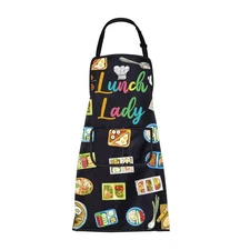 Funny Lunch Lady Apron Pockets Cafeteria Worker Gift School Cooking Bib