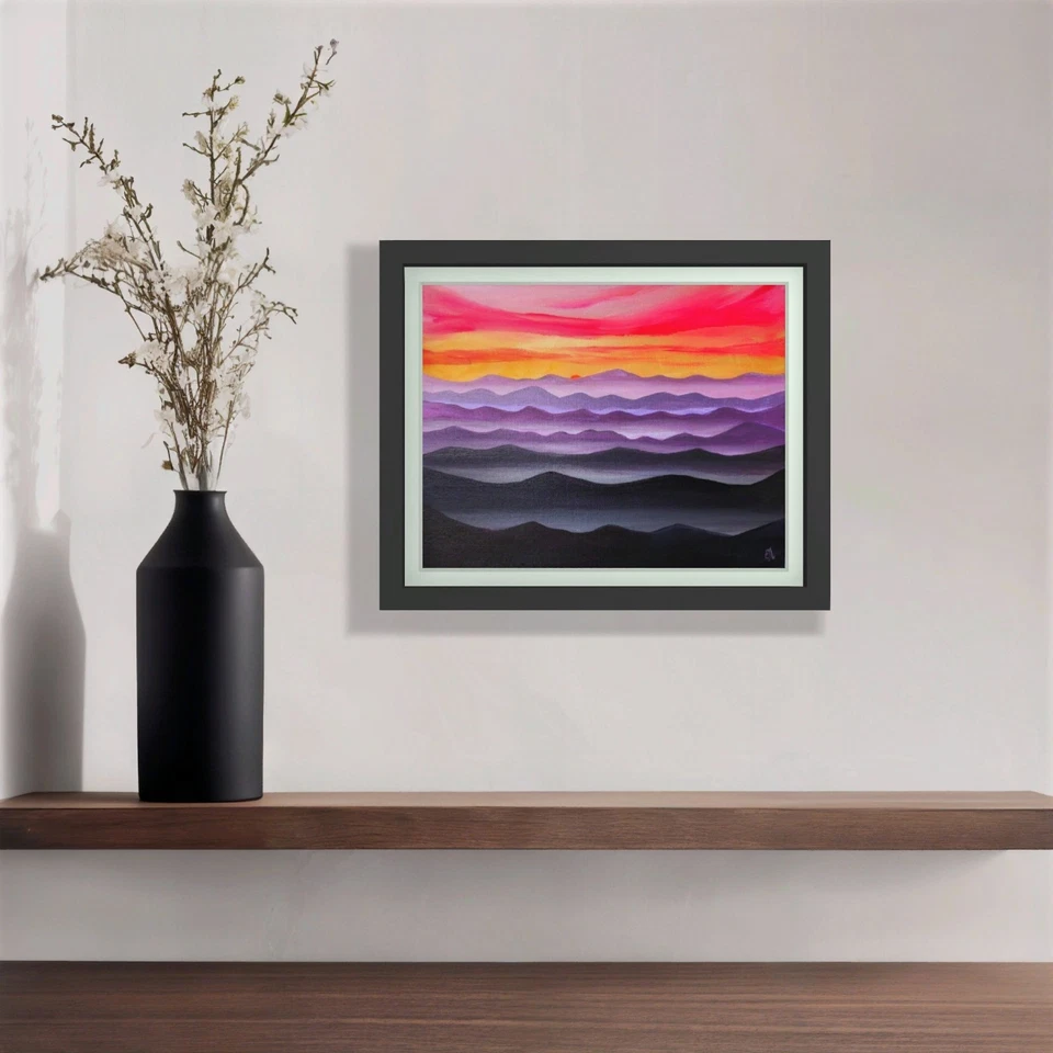 Pintura original sobre lienzo. Puesta de sol Smoky Mountains. Paisaje de los Apalaches 8x10" Foto 3 de 4