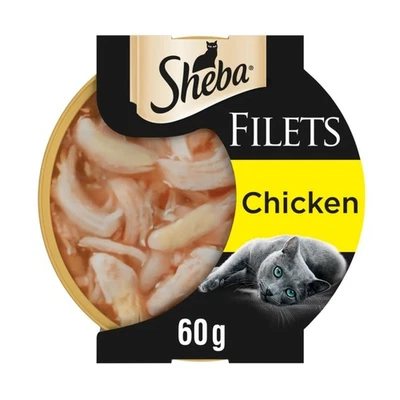 64 x 60g Sheba Fillets Adult Wet Cat Food Trays Chicken in Gravy