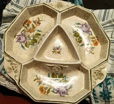VTG California Originals Ceramic Chip & Dip Mcm Cottagecore Floral Design 
