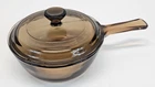 Vintage Vision Corning USA Ware Amber Brown 0.5 L Sauce Pan Pot Pyrex Lid P81C