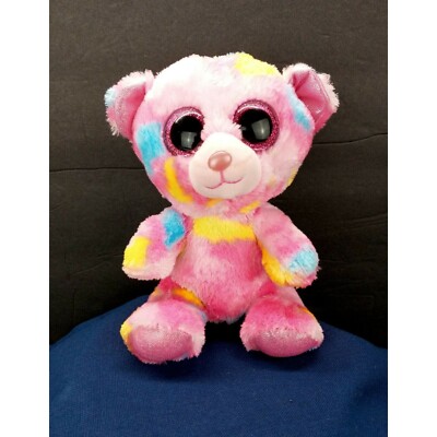 Ty Beanie Boos Franky Bear Pink TySilk Tie Dye Glitter Eyes Soft 6 inch Plush
