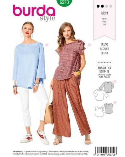 Patron De Couture Burda N°6270 - Tunique Et Blouse Fluide - Tailles 36 à 46 - Occasion (copie Couleur)