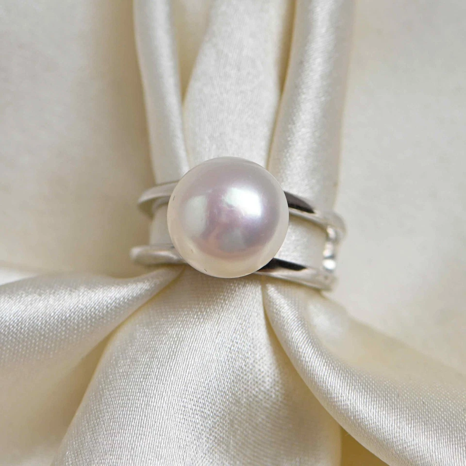 Anillo de perlas hecho a mano anillo de plata de ley 925 con anillo de rodio blanco Foto 2 de 4
