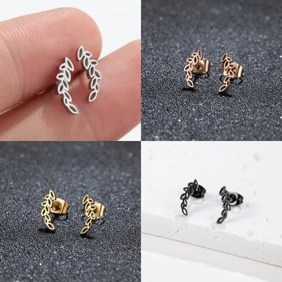 Süße Blatt Ohrstecker Damen Edelstahl Ohrringe Silber Rose Gold Schwarz Schmuck