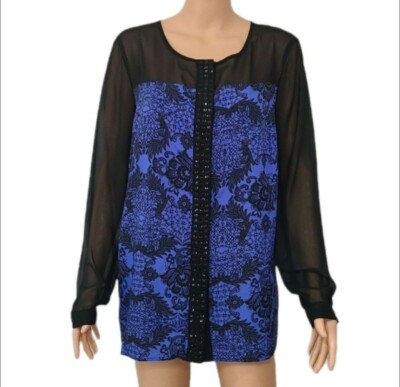 Jaclyn Smith Women s Size L/G Blouse Black Button Down Collar Long Sleeves