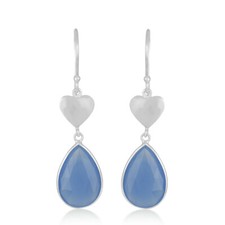 Blue Chalcedony Gemstone 925 Sterling Fine Silver Heart Earrings Jewelry