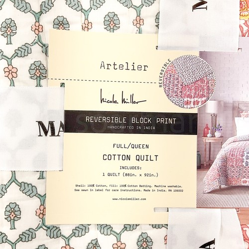 Artelier Nicole Miller Full / Queen Traditional Block Print Quilt 88" x 92" New - Picture 4 of 7