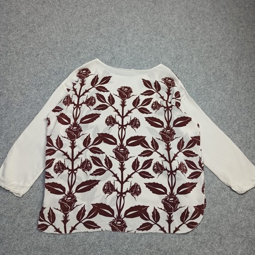 *Defekt Dorothee Schumacher 100% Seide Bluse Gr. 4 weiß braun geblümt transparent Top - Bild 2 von 15
