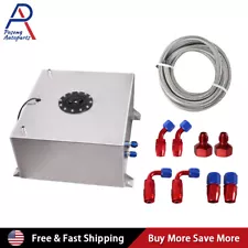 15 GALLON POLISHED ALUMINUM FUEL CELL TANK+CAP+LEVEL SENDER+NYLON FUEL LINE KIT