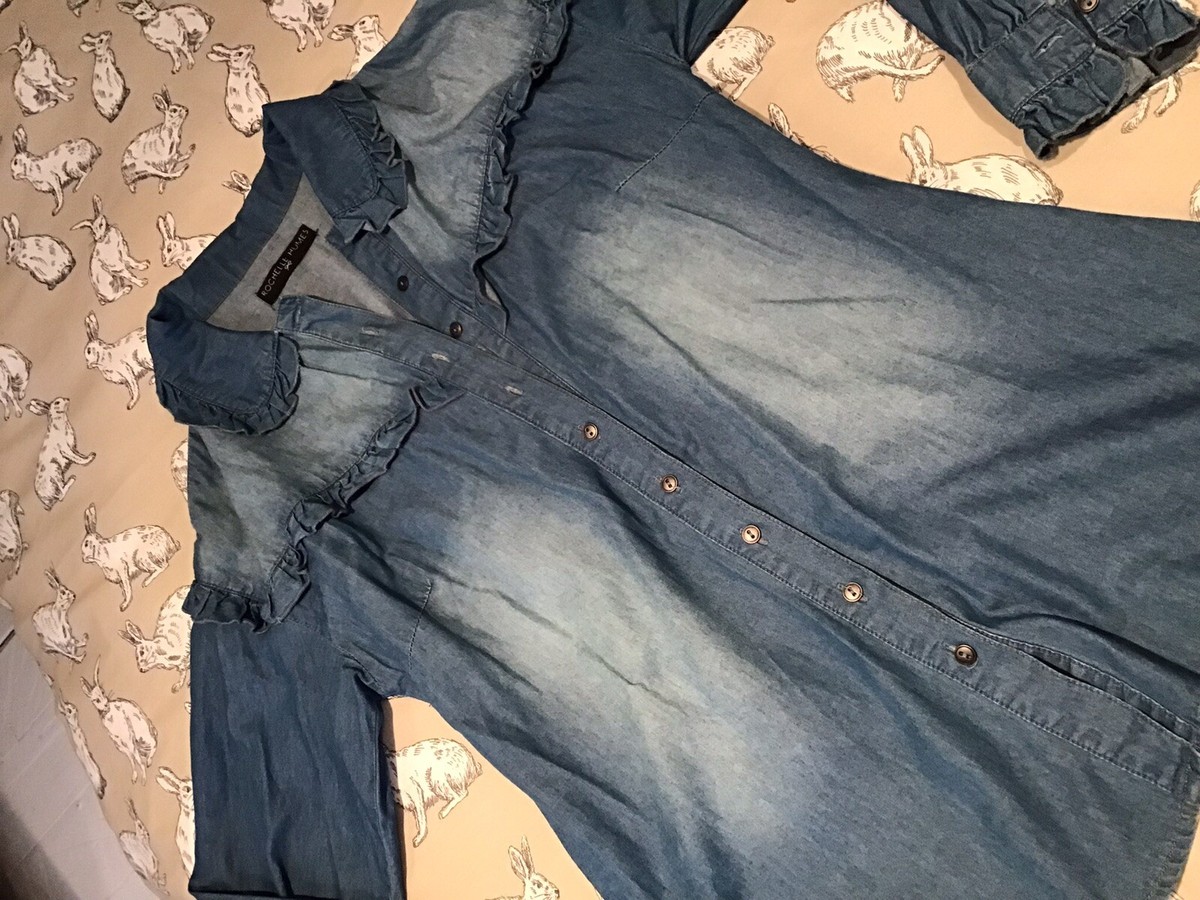 Rochelle Humes Denim Shirt wit Frill Detail UK 12 Great Condition