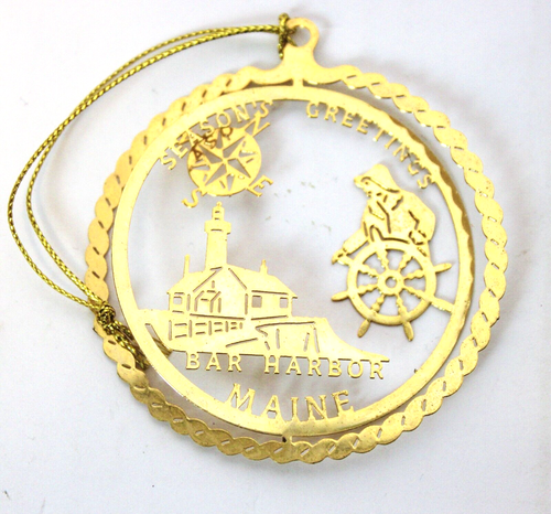 Bar Harbor Maine Gold Messing Ornament Jahreszeiten Grüße Weihnachten Laser geschnitten Fisch