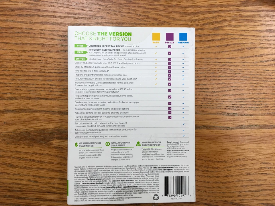 H&R Block Tax Software Deluxe Homeowners Investors Federal & State 2014 Edition - Image 2 of 2