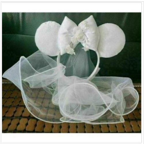 Disney Parks Minnie Mouse Wedding Bridal With Veil Ear Headband PLUSH - Picture 2 of 3