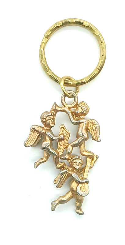 Vintage Angels With Harp Horn Mandolin Keyring Keychain