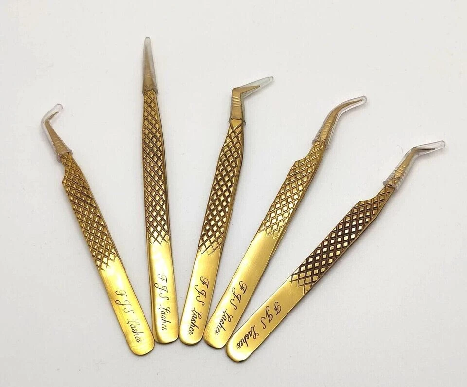Set of 5 PCS of Eyelash Extension Tweezers Kit Diamond Grip for Lash Artists - Image 2 of 4
