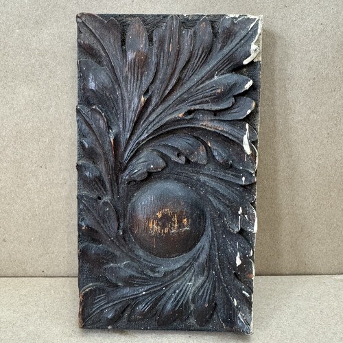 Antique Architectural Salvage Wood Carved Wooden Vintage Oak Leaf Floral Panel