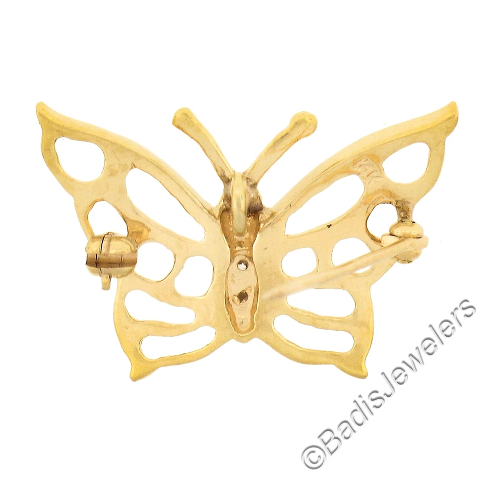14k Gold 0.09ct Diamond Polished Butterfly w/ Open Work Wings Brooch Pin Pendant - Image 4 of 4