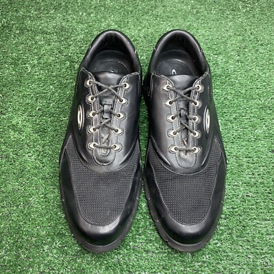 VTG Oakley Men’s Golf Shoes Black Leather & Canvas Size 11.5 Spikes Rare VTG Oakley Men main image 4