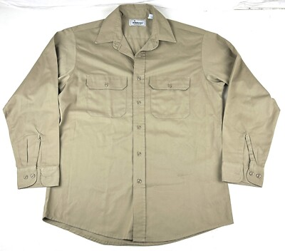 #ad #ad VINTAGE 70S Sears And Roebuck Button Shirt Sz Large Tan Work Shirt $19.99