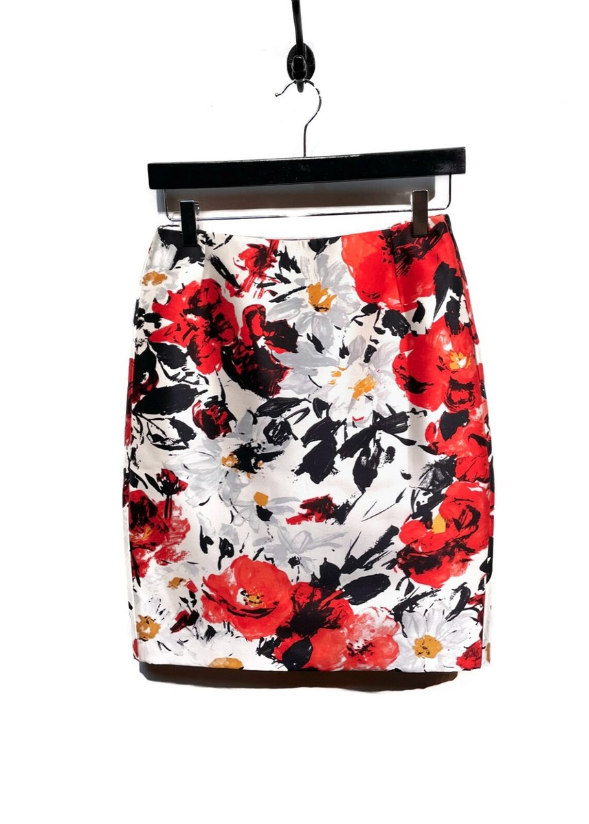 Balenciaga 2008 Floral Print White Thick Silk Skirt | eBay