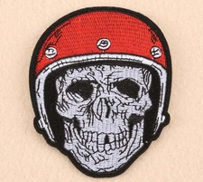 Skull in Red Helmet Iron sew On Embroidered Patch Applique, Punk Biker Vest 2358