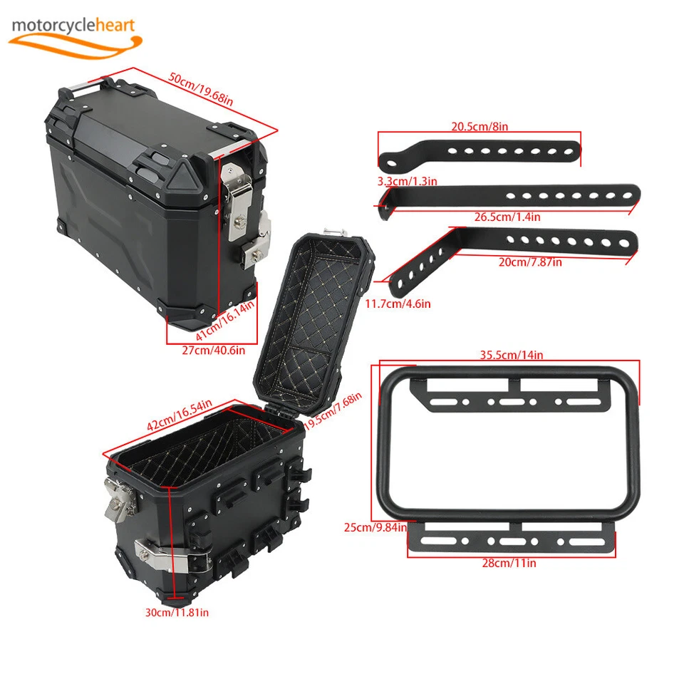 Motorcycle 55L Top Case Tail Box Luggage + 36L Side Case Hard Saddlebag Foto 3 de 4