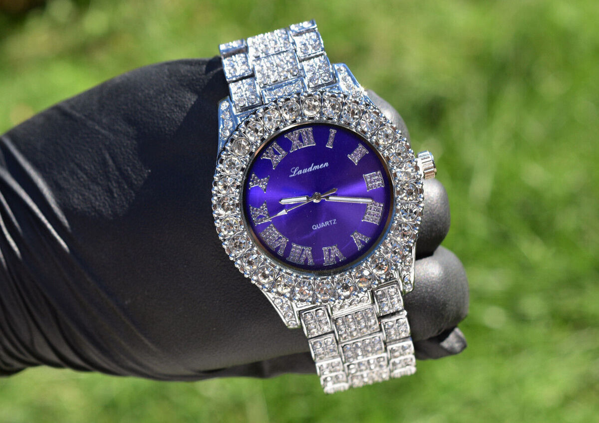 HIP HOP ICED SILVER PT BLUE DIAL LUXURY LAB DIAMOND WATCH HIP HOP ICED SILVER PT BLUE DIAL LUXURY LAB DIAMOND WATCH