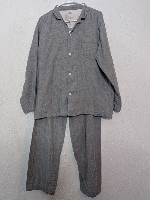 MUJI Mens Gray Cotton Flannel Pajamas Small Medium Relaxed Lounge Home PJ Comfy