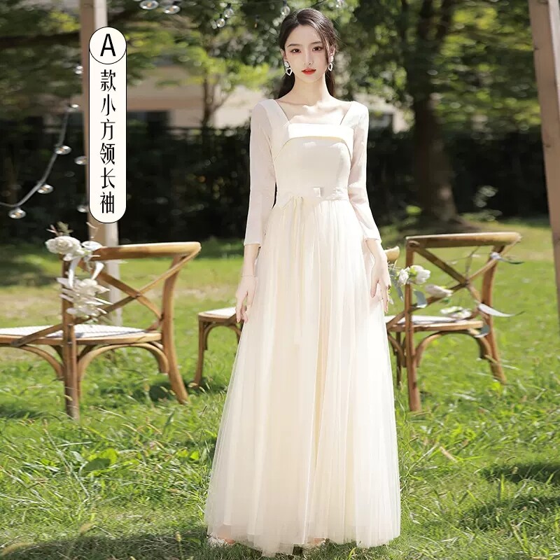 Korean Long Sleeve Gown Korean Style Women Sweet Long Sleeve High