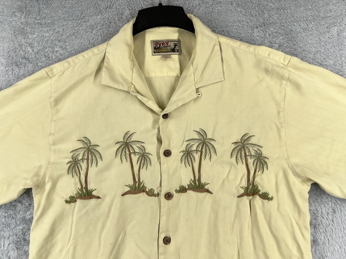 Tiki Classics Shirt Men Extra Large Yellow Palm Tree Embroidered
