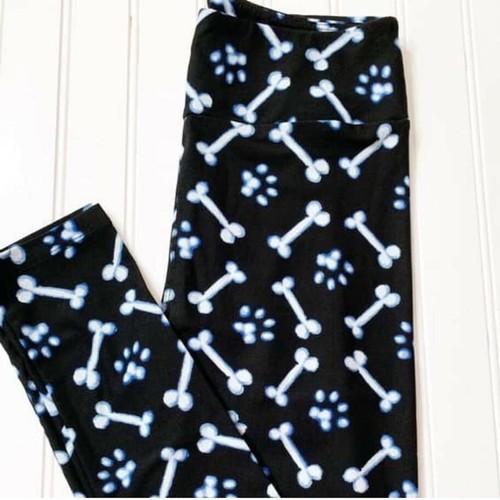 NWT LuLaRoe TC LEGGINGS BLACK BLUE DOG 