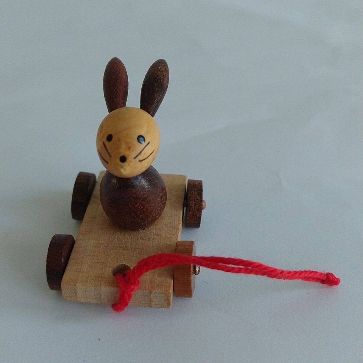 Vtg Goula Rabbit Bunny Rabbit on Wheels Wood Ornament Figure Vtg Goula Rabbit Bunny Rabbit on Wheels Wood Ornament Figure