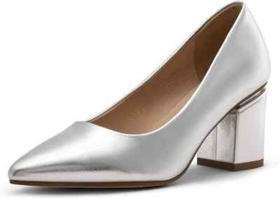 Damen Pumps mit Blockabsatz Gr. 40 silber neu mit Karton 