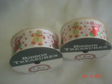 2 NEW Vtg. SPOOLS OFFRAY GINGERBREAD MEN RIBBON 9 Ft. Ea. USA WHITE BACKGROUND
