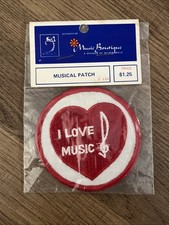Vintage I LOVE MUSIC Note Clef Embroidered Novelty Patch 3" NEW IN PACKAGE