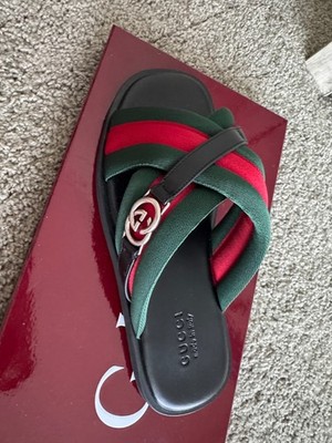 Gucci Maverik Web-striped cross-strap sandals