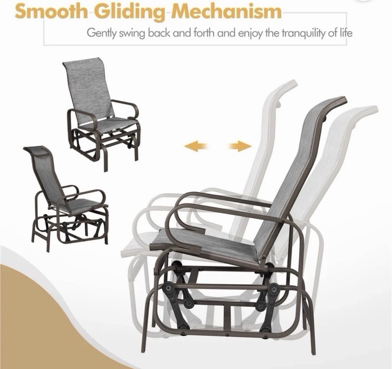 Patio Swing Single Glider Chair with Sling Fabric for Balcony Porch Gray