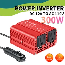 300W Power Inverter - DC 12V to 110V/120V AC Converter, Fast Car Charger Adapter