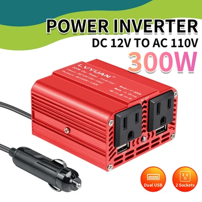 LVYUAN 300W Power Inverter - DC 12V to 110V/120V AC Converter, Fast Car Charger Adapter