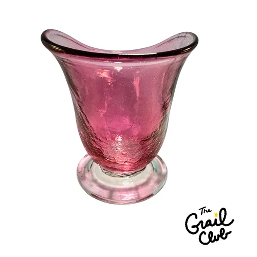 Blenko 1940's Cranberry Pink Crackle Pinch Glass Vase w/ Foot - Free Shipping